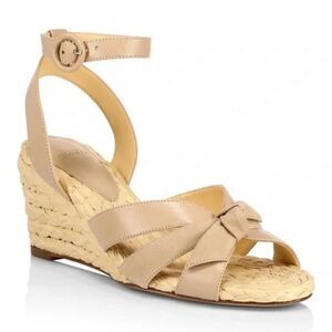Alexandre Birman Nude Suelita Raffia Leather Wedge - size 38.5 VGUC